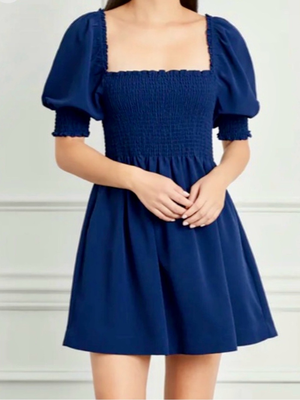 Hill House The Nap Dress - Navy Athena Babydoll mini dress puff sleeves XXS